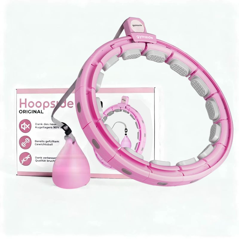 Inteligentný hula hoop Gymside Hoopside Pro Original – tichý, nepadá, pre začiatočníkov, na chudnutie, s masážnymi výstupkami, 18 odnímateľných článkov, ružový