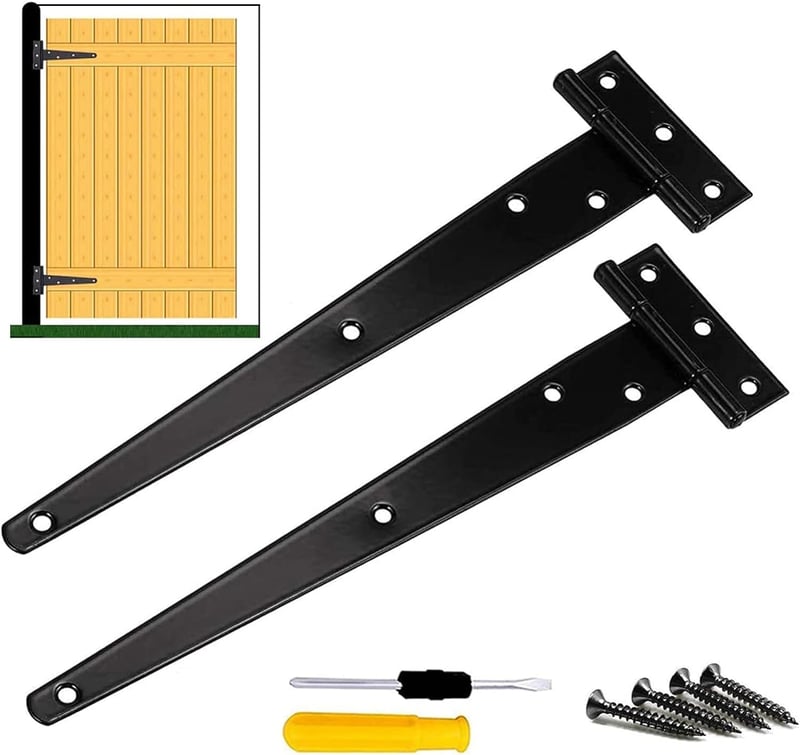 GZLCEU 2 darab T pánt ajtópánt fekete, 14 csavarral és csavarhúzóval, 250 x 72 x 25 x 1.8 mm, kerti kapu, istállóajtó, szekrény