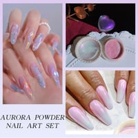 GZMAYUEN króm körömpor pigment - rózsaszín aurora / lila aurora gyöngy - 2 szín 5