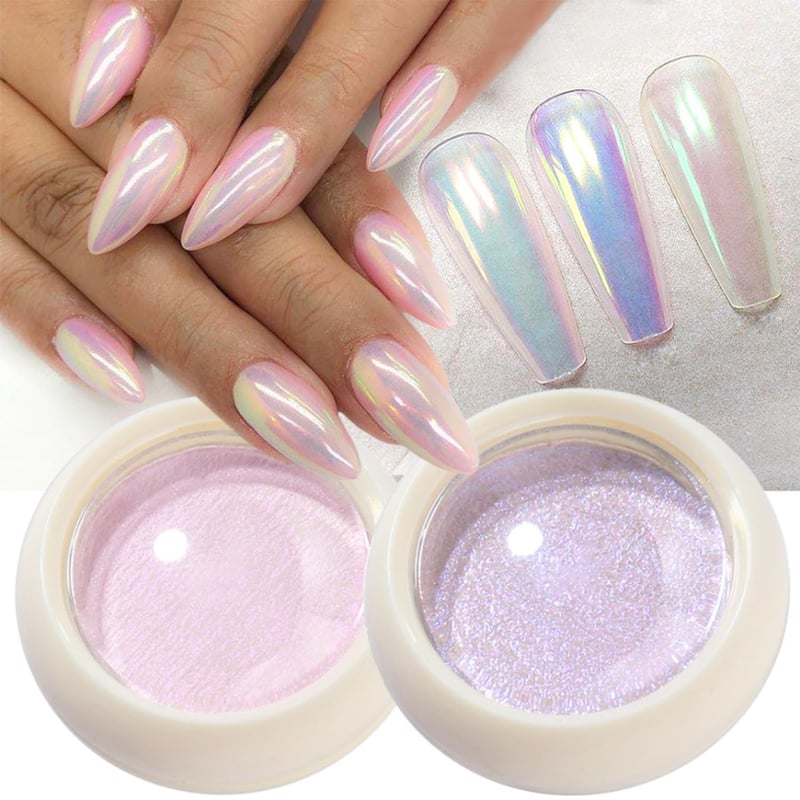 GZMAYUEN króm körömpor pigment - rózsaszín aurora / lila aurora gyöngy - 2 szín