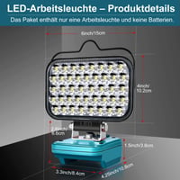 Proiector LED cu acumulator GZYZ pentru baterii Makita 18V, 90W 7500LM, reflector wireless, lampă de lucru pentru șantier cu port USB și Type-C, lampă de camping pentru grădină și garaj (fără acumulator) 7