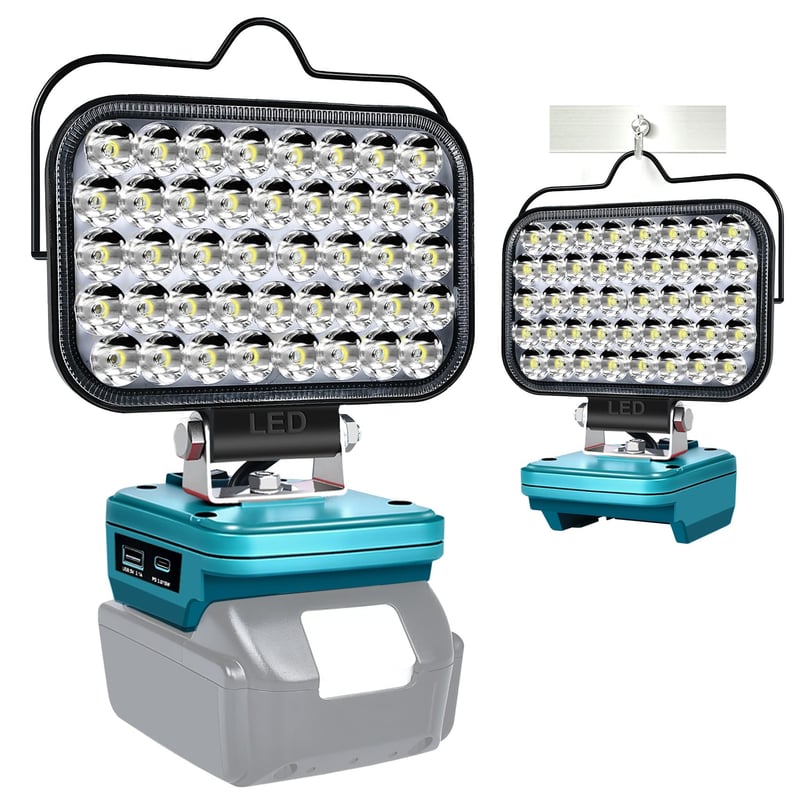 Proiector LED cu acumulator GZYZ pentru baterii Makita 18V, 90W 7500LM, reflector wireless, lampă de lucru pentru șantier cu port USB și Type-C, lampă de camping pentru grădină și garaj (fără acumulator)