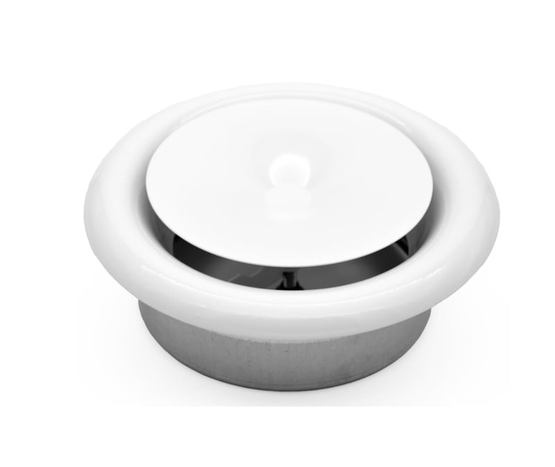 H&C VENT 125 mm Nastaviteľný ventilačný ventil s kovovým bielym difúzorom