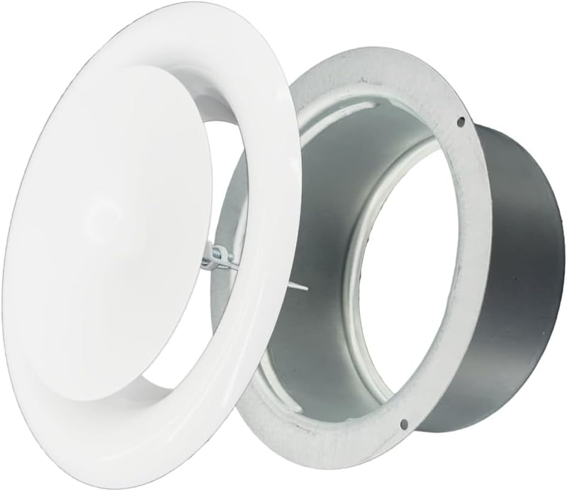 H&C VENT 125mm Állítható Szellőzőcsatorna Szelep Fém Fehér Diffúzorral