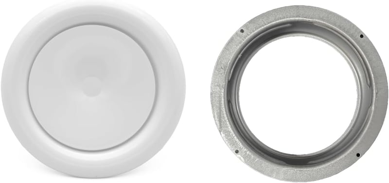 H&C VENT 125mm Állítható Szellőzőcsatorna Szelep Fém Fehér Diffúzorral