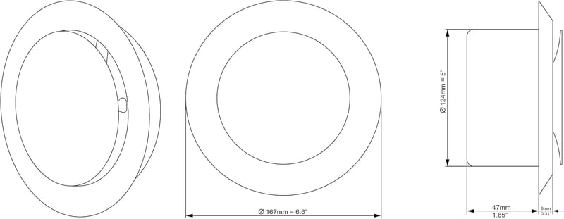 H&C VENT 125mm Állítható Szellőzőcsatorna Szelep Fém Fehér Diffúzorral