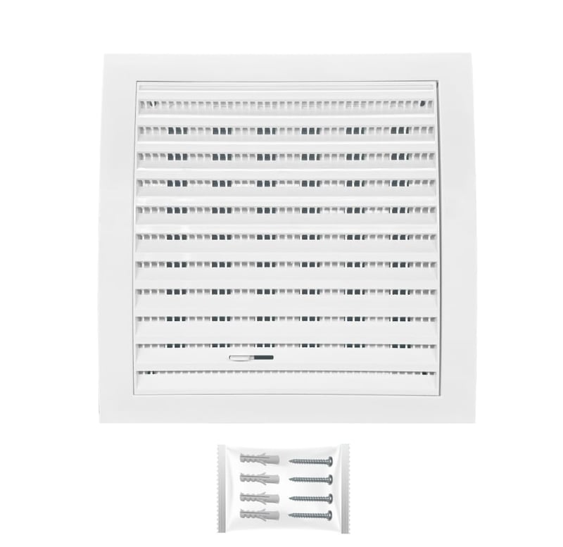 H&C VENT četvrtasta ventilacijska rešetka s kliznim zatvaračem i mrežicom protiv insekata - bijela - 150x150 mm