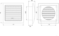 H&C VENT Szellőzőrács Négyzet Fehér 150x150mm Rovarháló Csúszka 2