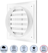 H&C VENT Szellőzőrács Négyzet Fehér 150x150mm Rovarháló Csúszka 3
