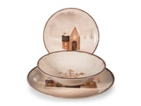 Set de masă de Crăciun H&H Cinnamon Glow din ceramică, 18 piese, cu decor de case nordice pentru ocazii de iarnă 1