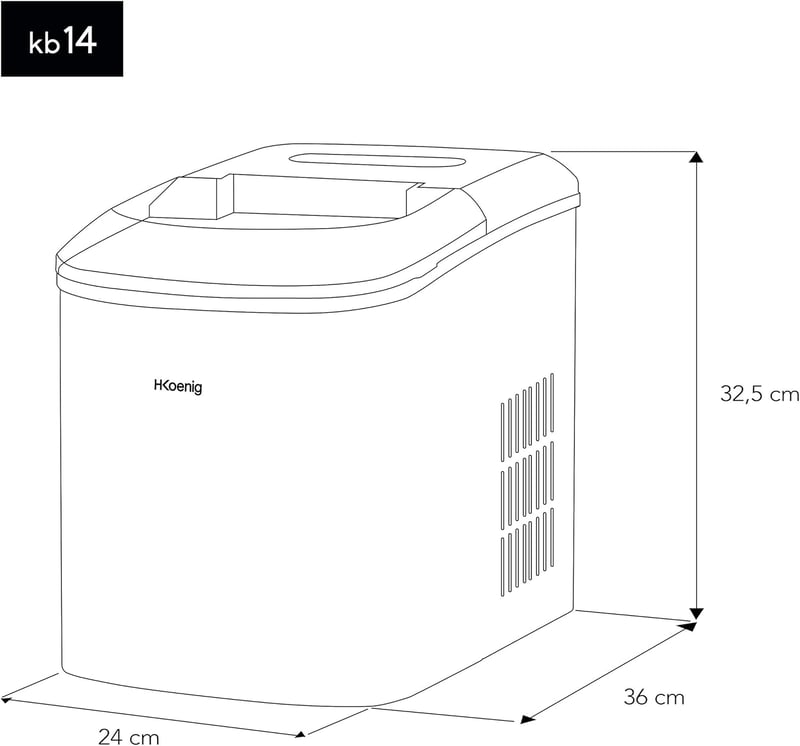 H.Koenig KB14 Jégkockakészítő Gép - 2,1 Literes Kapacitás, Ezüst Rozsdamentes Acél, Jéglapáttal, 120W Teljesítmény