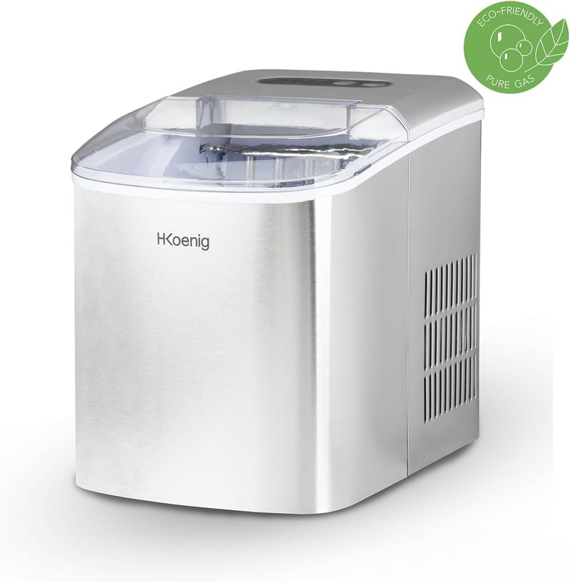 H.Koenig KB14 Jégkockakészítő Gép - 2,1 Literes Kapacitás, Ezüst Rozsdamentes Acél, Jéglapáttal, 120W Teljesítmény
