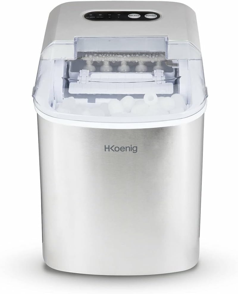 H.Koenig KB14 Jégkockakészítő Gép - 2,1 Literes Kapacitás, Ezüst Rozsdamentes Acél, Jéglapáttal, 120W Teljesítmény