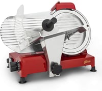 H.Koenig MSX254 Elektromos Szeletelőgép, 0-12 mm Állítható Vastagság, 25 cm Penge, Beépített Élező, 282 RPM, Piros, Alumínium 5