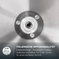 H.Koenig MSX254 Elektromos Szeletelőgép, 0-12 mm Állítható Vastagság, 25 cm Penge, Beépített Élező, 282 RPM, Piros, Alumínium 7