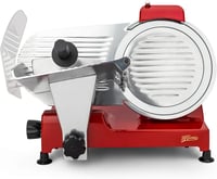 H.Koenig MSX254 Elektromos Szeletelőgép, 0-12 mm Állítható Vastagság, 25 cm Penge, Beépített Élező, 282 RPM, Piros, Alumínium 1