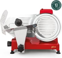 H.Koenig MSX254 Elektromos Szeletelőgép, 0-12 mm Állítható Vastagság, 25 cm Penge, Beépített Élező, 282 RPM, Piros, Alumínium 9