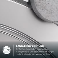 H.Koenig MSX254 Elektromos Szeletelőgép, 0-12 mm Állítható Vastagság, 25 cm Penge, Beépített Élező, 282 RPM, Piros, Alumínium 6