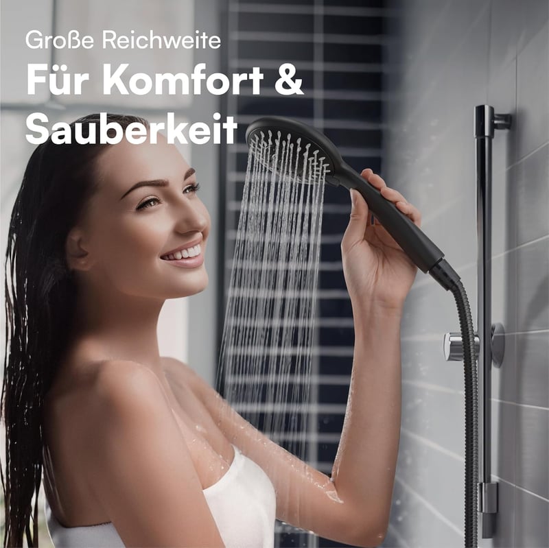H&S Zuhanyfej 5 funkciós szilikon fúvókás fekete zuhanyfej takarékos vízfogyasztás