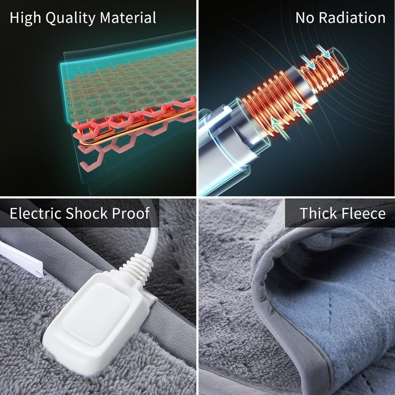 H2 Life Elektromos Melegítő Takaró 180x150 cm - 4 Hőfokozat, Vízálló, Automatikus Kikapcsolás, Energiatakarékos, Dupla Méretű Fűthető Pléd
