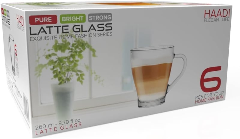 HAADI Üveg Kávéscsésze Szett 6 db 260ml Duplafalú Espresso Tea Latte Pohár Mosogatógépben Mosható - Pack of 6 260ml