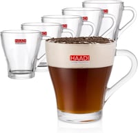 HAADI Üveg Kávéscsésze Szett 6 db 260ml Duplafalú Espresso Tea Latte Pohár Mosogatógépben Mosható - Pack of 6 260ml 1
