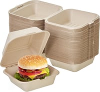 HAAGO 50db Prémium Cukornád Hamburger Doboz 990ml - Környezetbarát, Biológiailag Lebomló, Komposztálható Elviteles Ételdoboz 15cm 1