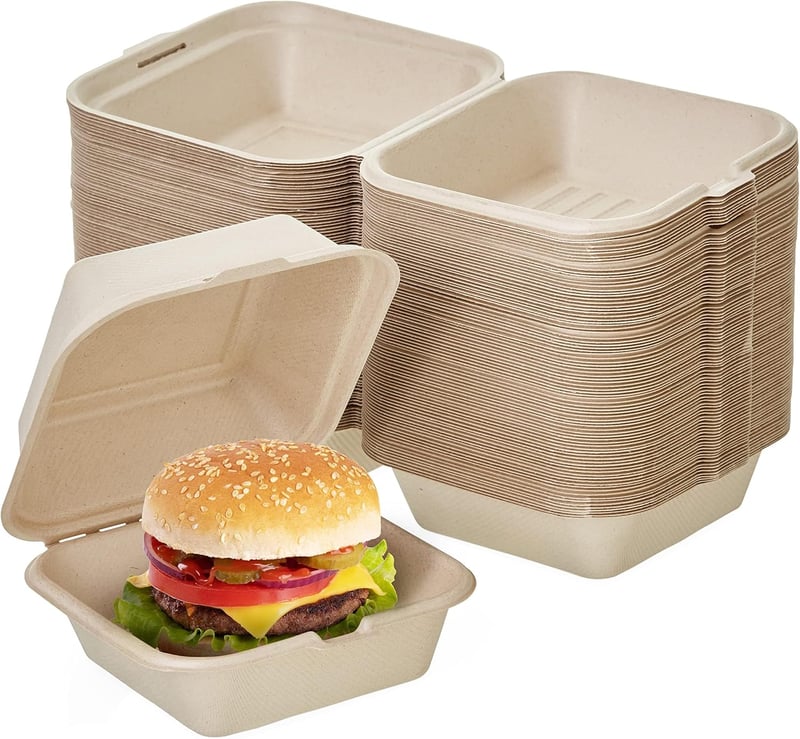 HAAGO 50db Prémium Cukornád Hamburger Doboz 990ml - Környezetbarát, Biológiailag Lebomló, Komposztálható Elviteles Ételdoboz 15cm