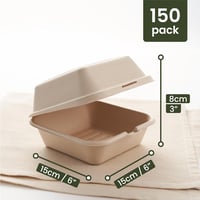 HAAGO 50db Prémium Cukornád Hamburger Doboz 990ml - Környezetbarát, Biológiailag Lebomló, Komposztálható Elviteles Ételdoboz 15cm 2
