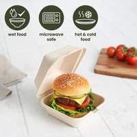 HAAGO 50db Prémium Cukornád Hamburger Doboz 990ml - Környezetbarát, Biológiailag Lebomló, Komposztálható Elviteles Ételdoboz 15cm 3