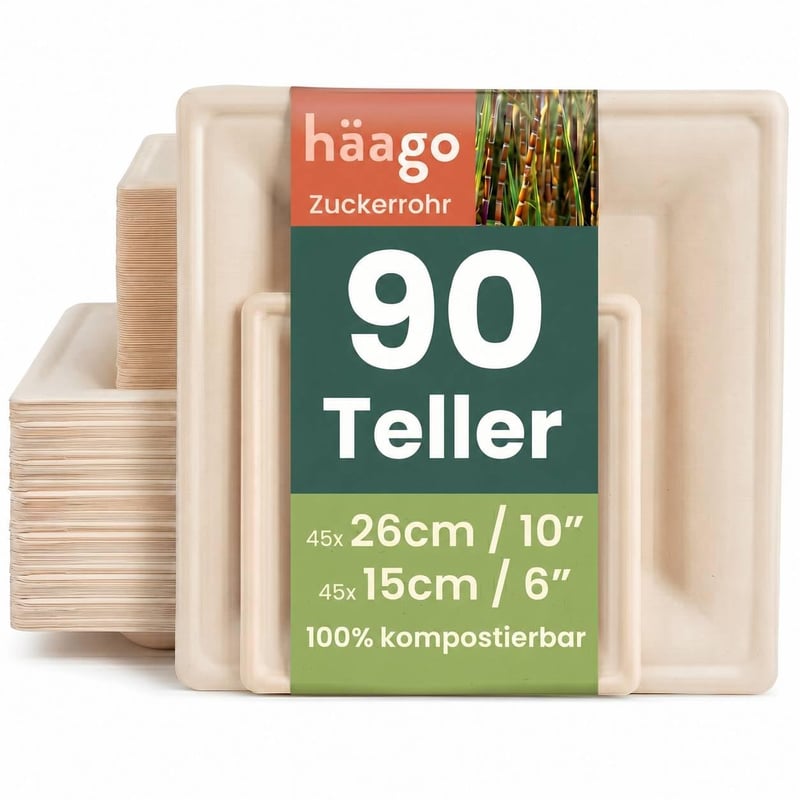 HAAGO set tanjura od šećerne trske, kvadratni, 16 cm i 26 cm - 90 kom.