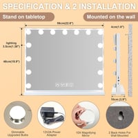 Habison Hollywood Smink Tükör Bluetooth-szal, 15 LED Lámpával, 58x46 cm, USB Kimenettel, 10x Nagyítással, 3 Színhőmérsékletű Érintőképernyős 2