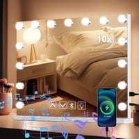 Habison Hollywood Smink Tükör Bluetooth-szal, 15 LED Lámpával, 58x46 cm, USB Kimenettel, 10x Nagyítással, 3 Színhőmérsékletű Érintőképernyős 1