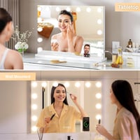 Habison Hollywood Smink Tükör Bluetooth-szal, 15 LED Lámpával, 58x46 cm, USB Kimenettel, 10x Nagyítással, 3 Színhőmérsékletű Érintőképernyős 7