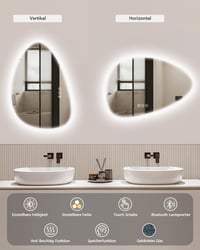 Kúpeľňové zrkadlo Habison LED s Bluetooth reproduktorom, funkciou proti zahmlievaniu, 3 teplotami farieb, stmievateľné, pamäťová funkcia, IP44, 55x80 cm, asymetrický dizajn 5