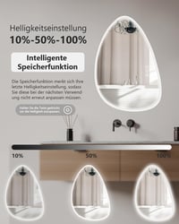 Kúpeľňové zrkadlo Habison LED s Bluetooth reproduktorom, funkciou proti zahmlievaniu, 3 teplotami farieb, stmievateľné, pamäťová funkcia, IP44, 55x80 cm, asymetrický dizajn 3