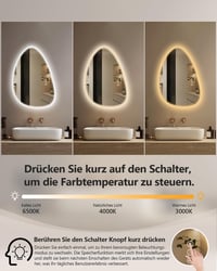 Kúpeľňové zrkadlo Habison LED s Bluetooth reproduktorom, funkciou proti zahmlievaniu, 3 teplotami farieb, stmievateľné, pamäťová funkcia, IP44, 55x80 cm, asymetrický dizajn 2