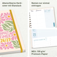 Häfft Family-Timer Családi Tervező Naptár 2026-2027 A5 "Flower Power Pink" - Heti Familien-Planer Határidőnapló 2