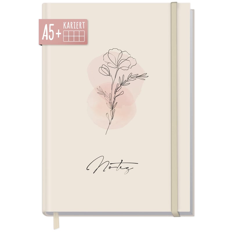 Zápisník Häfft paper&you® A5+, štvorčekovaný, Dainty Flower | 156 strán, s gumičkou, papier 100 g/m², denník a kreatívne zoznamy