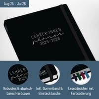 Agendă pentru Profesori Häfft 2025/2026 A5+ „Black Edition”, Copertă Rigidă, 236 de pagini, Calendar pentru Anul Școlar cu Autocolante - Sustenabilă 2