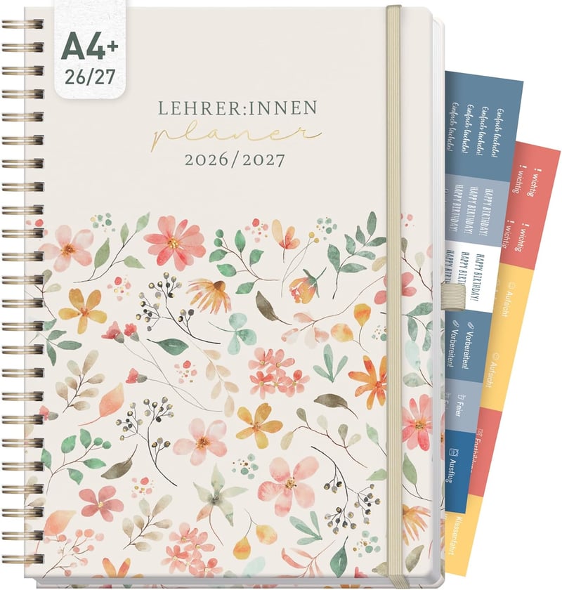 Häfft Lehrerplaner 2026/2027 A4+ Deluxe tanári naptár spirálos kemény fedeles - Wild Blossoms