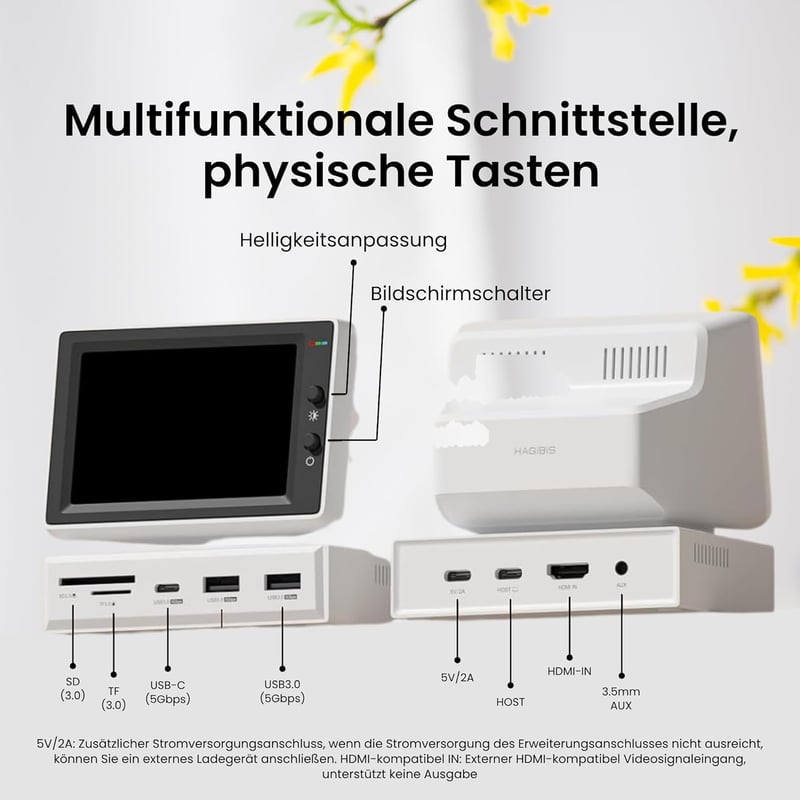 Hagibis 3.5" IPS hordozható monitor USB-C hub kártyaolvasóval