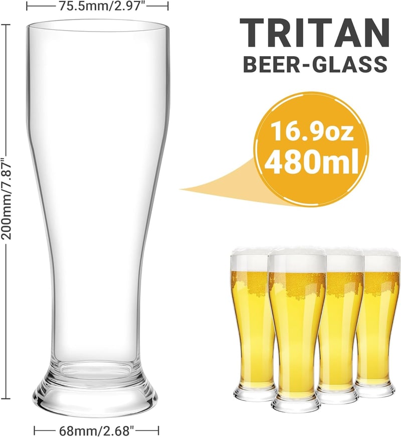 HAHASHOW 480ml Söröspohár Szett 2db Kemény Műanyag Pohár Mosogatógépben Mosható