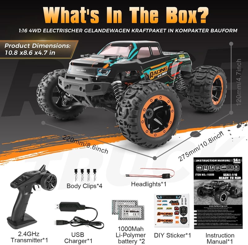 HAIBOXING 4WD RC Monster Truck 1:16 36 km/h Vízálló Versenyautó Gyerekeknek