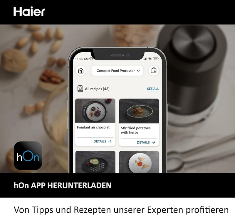 Haier Chopper 550W zöldségvágó 0,5L üvegtállal, 2 sebességfokozat, hagymavágó