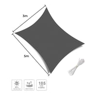 HAIKUS Tieniaca plachta obdĺžnik 3x5 m, 98% UV filter HDPE záhradná tieniaca plachta, priedušný materiál, grafitová/sivá farba, laná sú súčasťou balenia 2