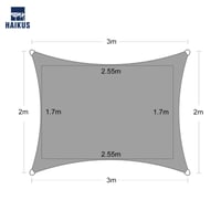 HAIKUS Obdĺžniková tieniacia plachta 2x3 m, Priedušná HDPE slnečná plachta s UV ochranou, Svetlosivá, na vonkajšiu terasu, balkón a do záhrady 5