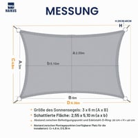 HAIKUS Vodotesná tieniaca plachta obdĺžniková 3 x 6 m, 95 % UV ochrana, vodoodpudivý polyester, na balkón, do záhrady a na terasu, krémová 3