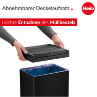 Coș de gunoi pentru bucătărie Hailo Big-Box Swing L - 35 litri - Capac oscilant cu auto-închidere - Tablă de oțel - Cadru de fixare a sacului de gunoi - Coș de gunoi pătrat - Negru 3