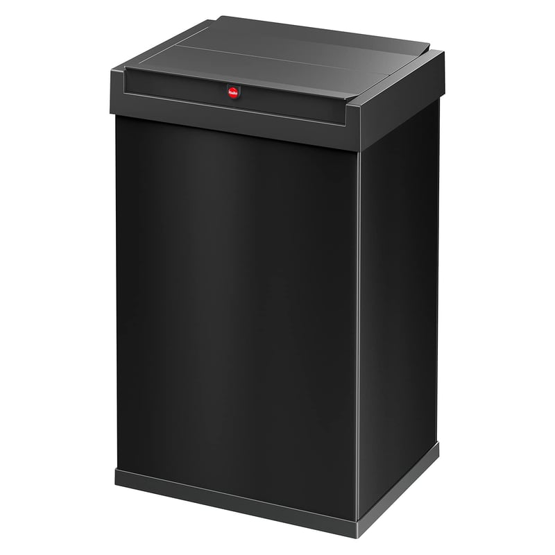 Coș de gunoi pentru bucătărie Hailo Big-Box Swing L - 35 litri - Capac oscilant cu auto-închidere - Tablă de oțel - Cadru de fixare a sacului de gunoi - Coș de gunoi pătrat - Negru